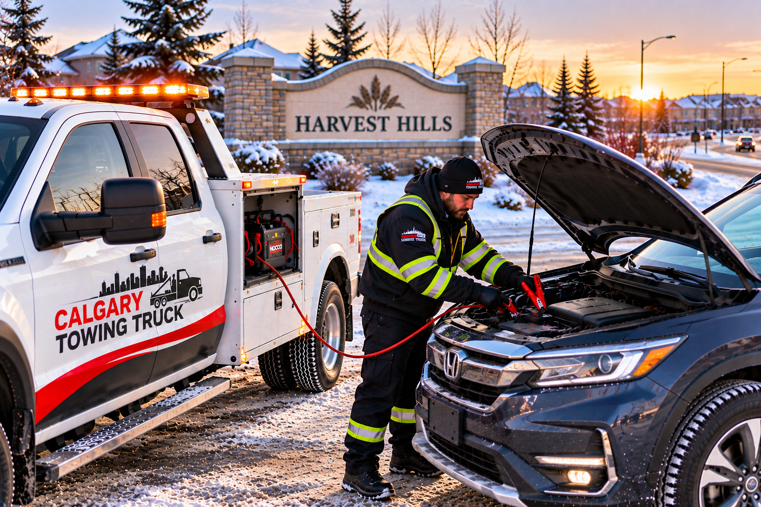 Battery boost roadside service in Harvest Hills Calgary